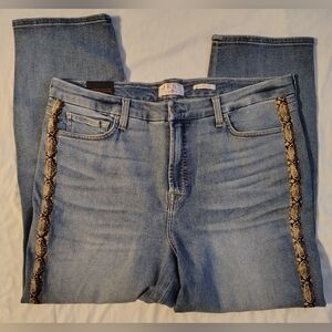 Jen7 By 7 For All Mankind Ankle Straight Snakeskin Trim Stretch Jeans SZ 32 NWT